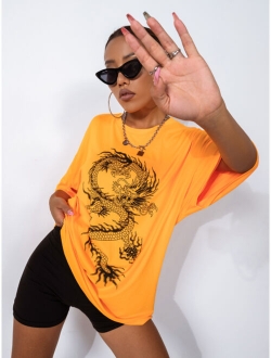 Chinese Dragon Graphic Oversized Longline Tee