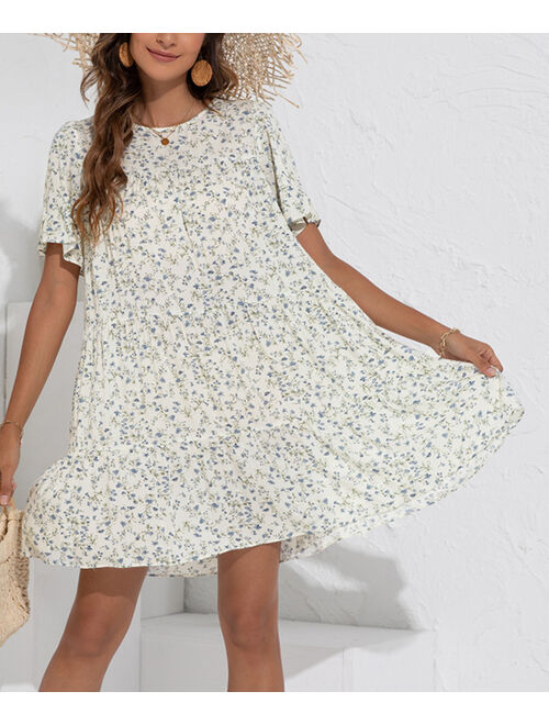 Amasoo White Floral Short-Sleeve Shift Dress - Women & Plus