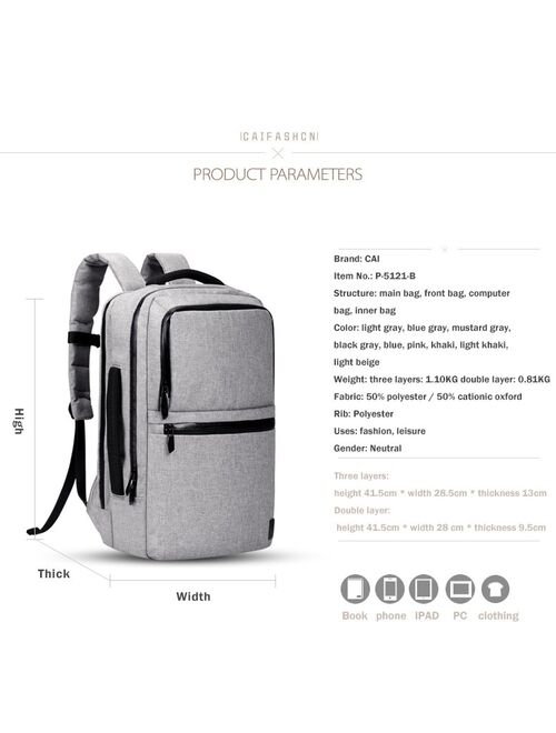 CAI Multi-Layer Laptop Backpack 2019 Autumn School Waterproof Anti-Theft Bag Business Office Travel Men Pouch Fashion Style