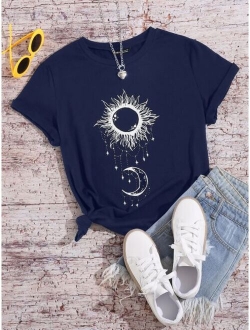 Abstract Sun And Moon Print Tee