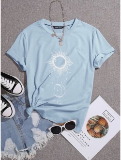 Abstract Sun And Moon Print Tee