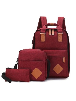 Men's Backpack Bag Male Polyester Laptop Backpack Computer Bags High School Student College Students USB Charging 3 Pcs