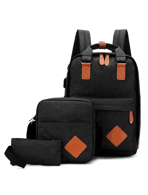 Men's Backpack Bag Male Polyester Laptop Backpack Computer Bags High School Student College Students USB Charging 3 Pcs