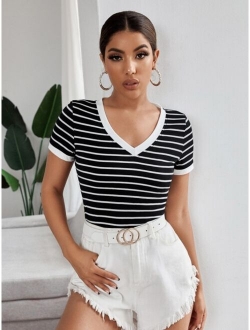 Striped V Neck Tee