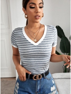 Striped V Neck Tee