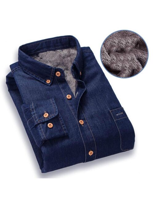 Top Quality Fashion Winter Jeans Shirt Men Warm Fleece Lined Velvet Denim Shirts 4Xl Male Bottoming Shirt