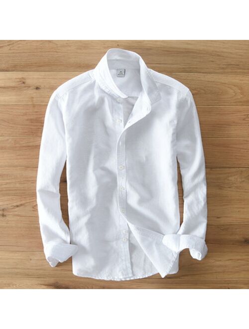 Spring New Multicolor Men's 100% Pure Linen Long Sleeve Shirt Cotton Linen Men's Youth Business Casual Cardigan Men's Shirt