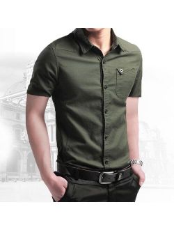 2021 New Summer 100% Cotton Shirts for Men New Breathable Military Men Shirts Short Sleeve Slim Men's Shirts Men Brand Clothing