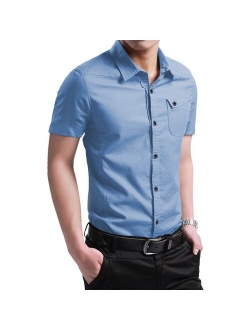 2021 New Summer 100% Cotton Shirts for Men New Breathable Military Men Shirts Short Sleeve Slim Men's Shirts Men Brand Clothing