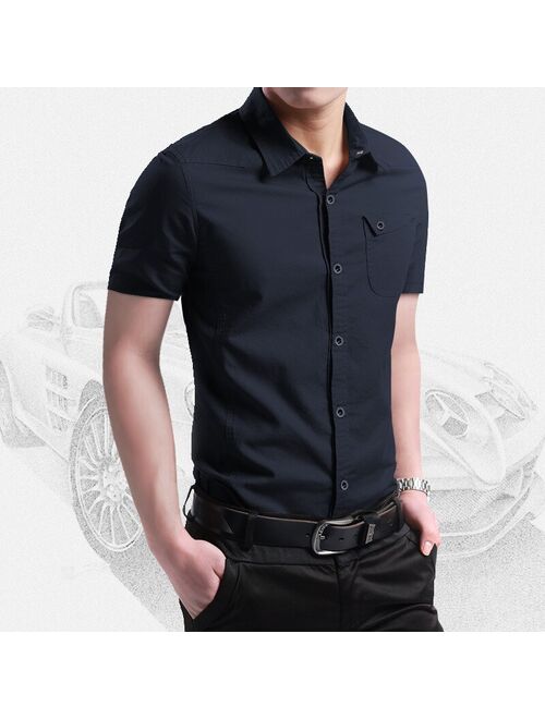 2021 New Summer 100% Cotton Shirts for Men New Breathable Military Men Shirts Short Sleeve Slim Men's Shirts Men Brand Clothing