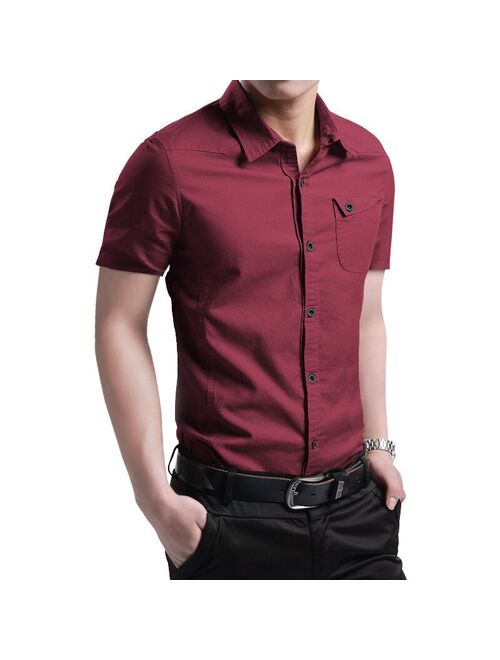 2021 New Summer 100% Cotton Shirts for Men New Breathable Military Men Shirts Short Sleeve Slim Men's Shirts Men Brand Clothing