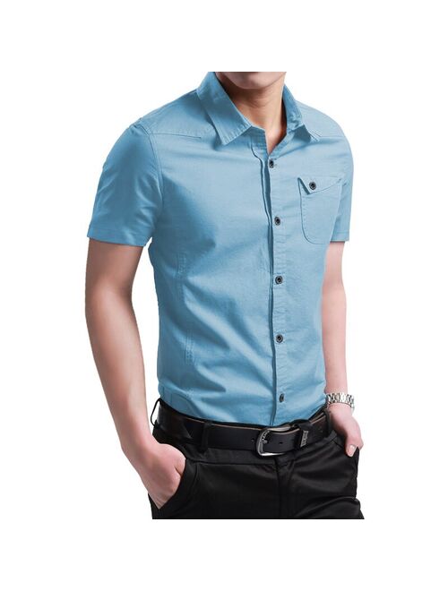 2021 New Summer 100% Cotton Shirts for Men New Breathable Military Men Shirts Short Sleeve Slim Men's Shirts Men Brand Clothing