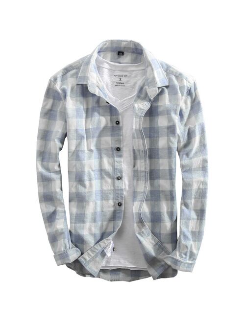 Vintage China Style Classic Plaid Cotton Mens Shirt Spring New Long Sleeve Men's Shirt Casual Slim Fit Brand Clothes