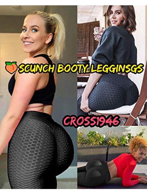 Women High Waist Scrunch Booty Leggings Ruched Butt Lift Gym Textured Yoga  Pants