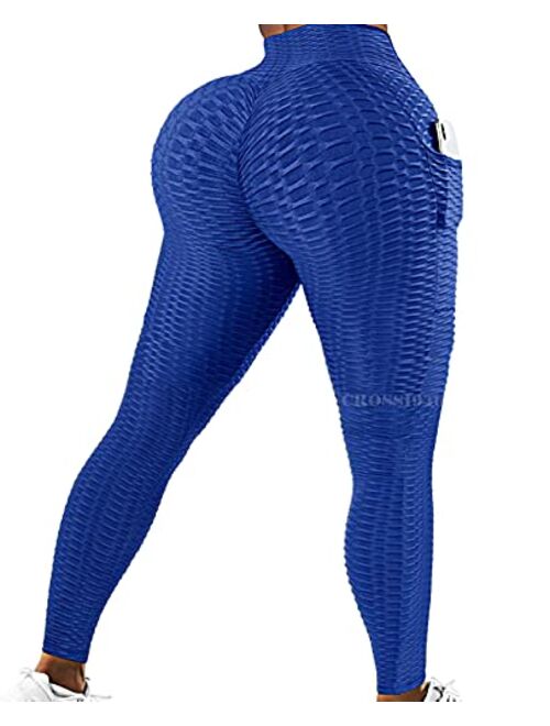 CROSS1946 Sexy Women's Textured Booty Workout Yoga Pants High Waist Ruched Butt Lifting Leggings Anti Cellulite