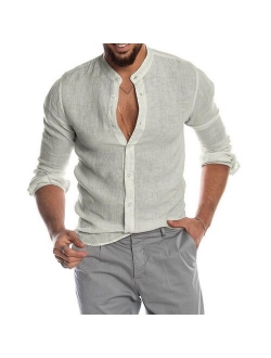 New Men's Casual Blouse Cotton Linen Shirt Loose Tops Short Sleeve Tee Shirt Spring Autumn Summer Casual Handsome Men Shirt