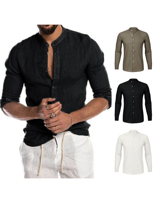 New Men's Casual Blouse Cotton Linen Shirt Loose Tops Short Sleeve Tee Shirt Spring Autumn Summer Casual Handsome Men Shirt