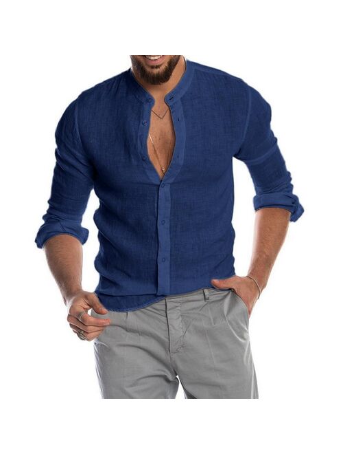 New Men's Casual Blouse Cotton Linen Shirt Loose Tops Short Sleeve Tee Shirt Spring Autumn Summer Casual Handsome Men Shirt