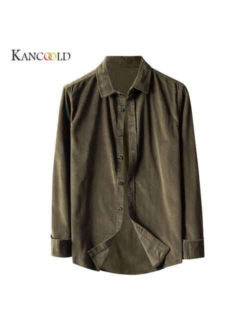 KANCOOLD Men Casual Shirts New Fashion Baggy Cotton Blend Pocket men's shirt Solid Long Sleeve Retro Shirt Tops Blouse Dec18