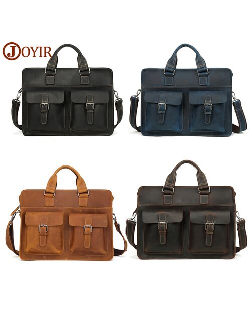 JOYIR 2021 Vintage Men's Cow Genuine Leather Briefcase Crazy Horse Leather Messenger Bag Male Laptop Bag Men Business Travel Bag