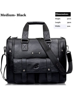 Men Leather Black Briefcase Business Vintage Handbag Laptop Bag Casual Messenger Bag Big Capacity Shoulder Bag Travel Bag