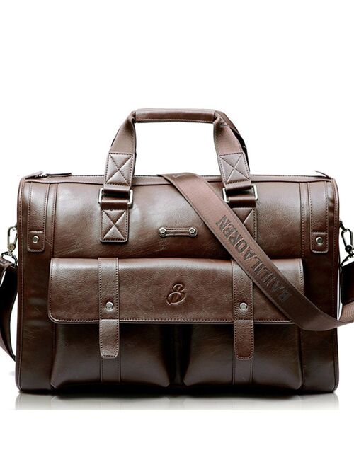 Men Leather Black Briefcase Business Vintage Handbag Laptop Bag Casual Messenger Bag Big Capacity Shoulder Bag Travel Bag