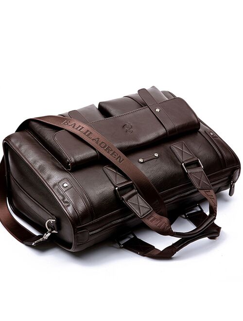 Men Leather Black Briefcase Business Vintage Handbag Laptop Bag Casual Messenger Bag Big Capacity Shoulder Bag Travel Bag