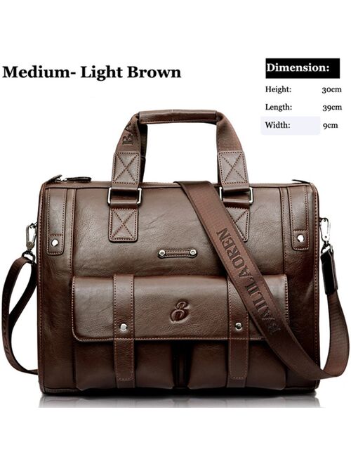 Men Leather Black Briefcase Business Vintage Handbag Laptop Bag Casual Messenger Bag Big Capacity Shoulder Bag Travel Bag