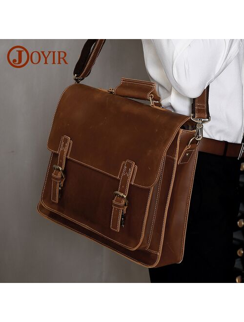 JOYIR Men Business Briefcase Crazy Horse Leather Shoulder Portfolio 15.6" 17" Laptop Messenger Shoulder Business Office Handbag