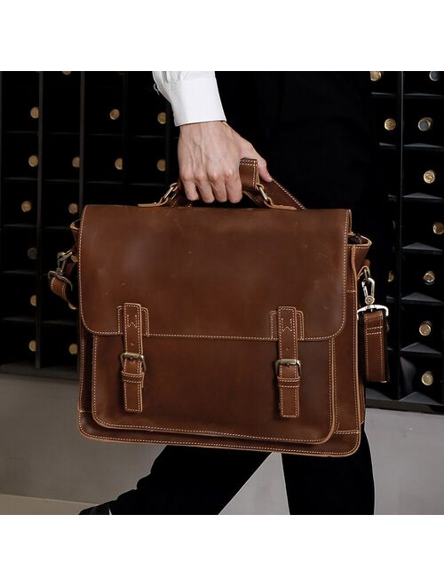 JOYIR Men Business Briefcase Crazy Horse Leather Shoulder Portfolio 15.6" 17" Laptop Messenger Shoulder Business Office Handbag