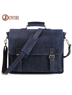 JOYIR Crazy Horse Genuine Leather Men Briefcase Casual Messenger Laptop Bag Business Men Briefcase Bag for Document Shoulder Bag