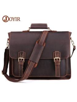 JOYIR Crazy Horse Genuine Leather Men Briefcase Casual Messenger Laptop Bag Business Men Briefcase Bag for Document Shoulder Bag