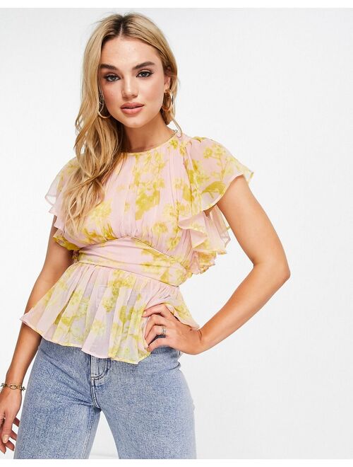 Asos Design flutter sleeve top in floral print