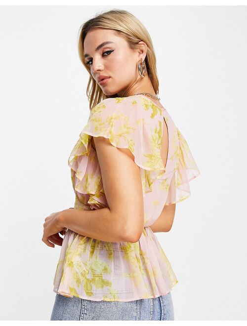 Asos Design flutter sleeve top in floral print