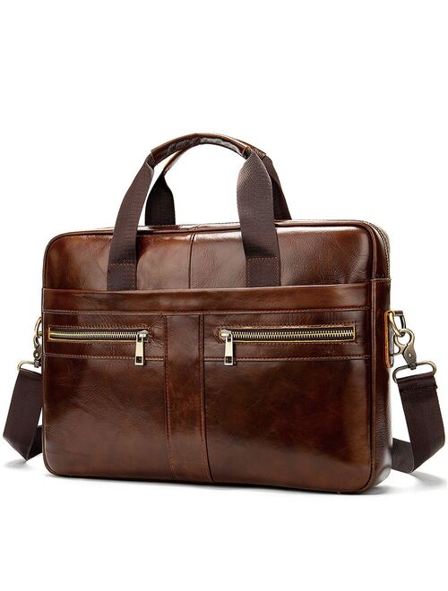 Men Cowhide Luxury Leather Briefcase 15.4"Laptop Book Shoulder Bag Handbag Office Bags Zipper Male 2019 Style Business Frosted