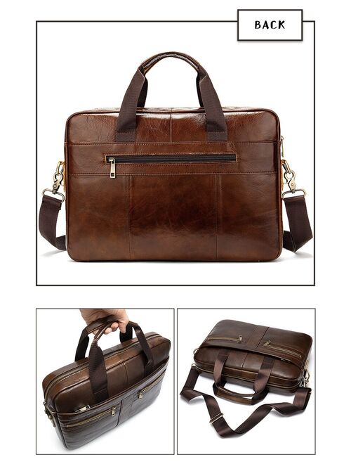 Men Cowhide Luxury Leather Briefcase 15.4"Laptop Book Shoulder Bag Handbag Office Bags Zipper Male 2019 Style Business Frosted