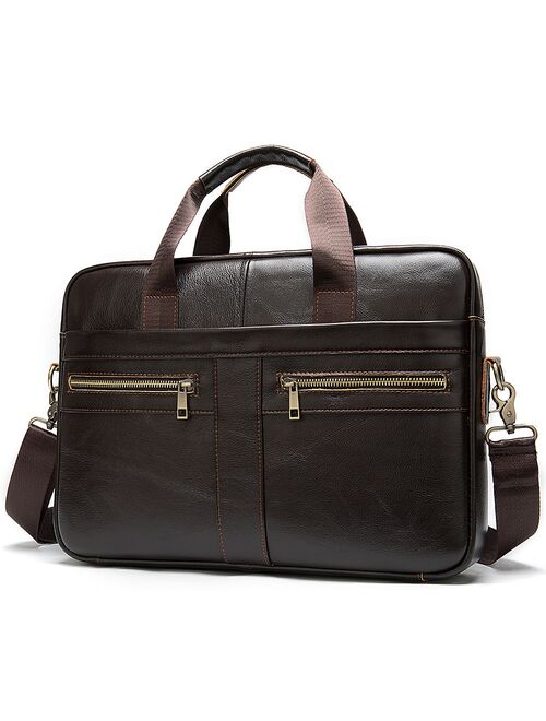 Men Cowhide Luxury Leather Briefcase 15.4"Laptop Book Shoulder Bag Handbag Office Bags Zipper Male 2019 Style Business Frosted