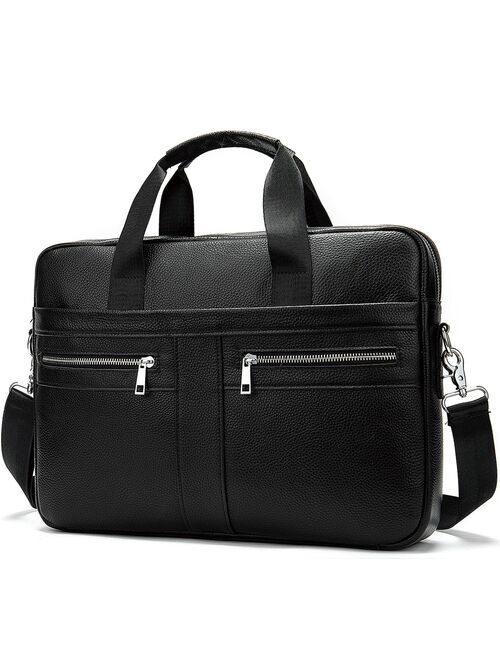 Men Cowhide Luxury Leather Briefcase 15.4"Laptop Book Shoulder Bag Handbag Office Bags Zipper Male 2019 Style Business Frosted