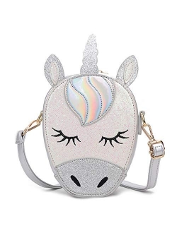 Tonfant Glitter Laser PU Leather Unicorn Crossbody Purse Bag for Girls Teens Women (Pink)