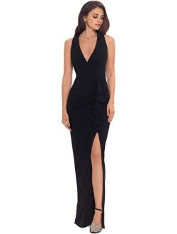 Long Jersey V-Neck Gown