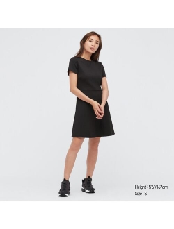 WOMEN STRETCH SHORT-SLEEVE FLARE DRESS