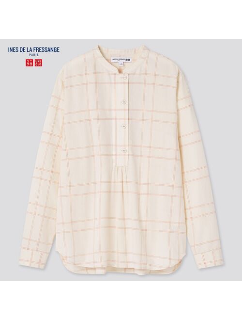 Uniqlo WOMEN COTTON LINEN STAND COLLAR LONG-SLEEVE SHIRT (INES DE LA FRESSANGE)