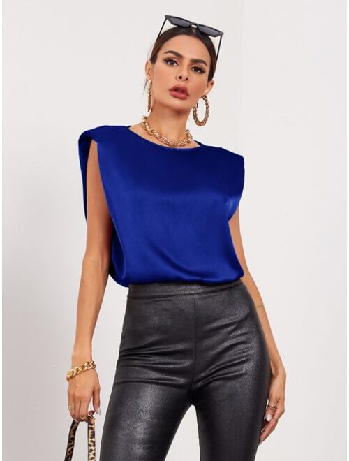 Shein Solid Sleeveless Shoulder Pad Satin Top