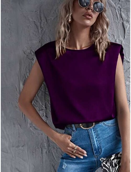 Shein Solid Sleeveless Shoulder Pad Satin Top