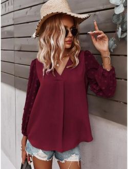 Swiss Dot Curved Hem Blouse