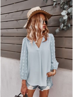 Swiss Dot Curved Hem Blouse