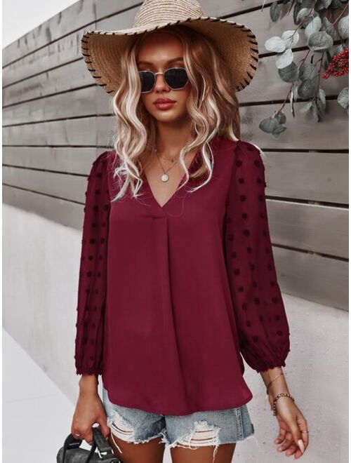 Shein Swiss Dot Curved Hem Blouse