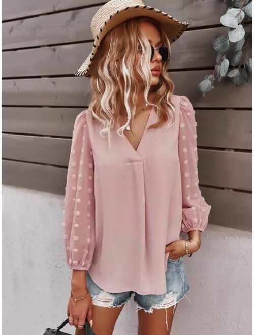 Shein Swiss Dot Curved Hem Blouse