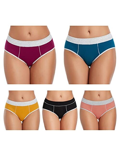 Cotton Underwear for Women Mid Rise Full Briefs Stretchy Ladies Hipster Panties 5Pack