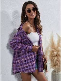 Plaid Print Button Front Overshirt